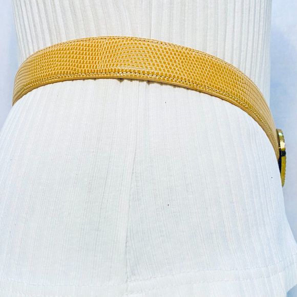 Flemings West End Womens Buckleless Belt Small Yellow Beige Lizard Skin - Picture 3 of 15